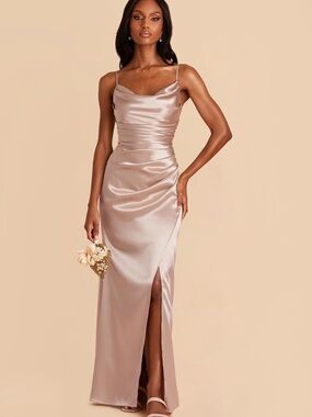 NWT Birdy Grey Lydia Bridesmaid Dress Shiny Satin Taupe XS